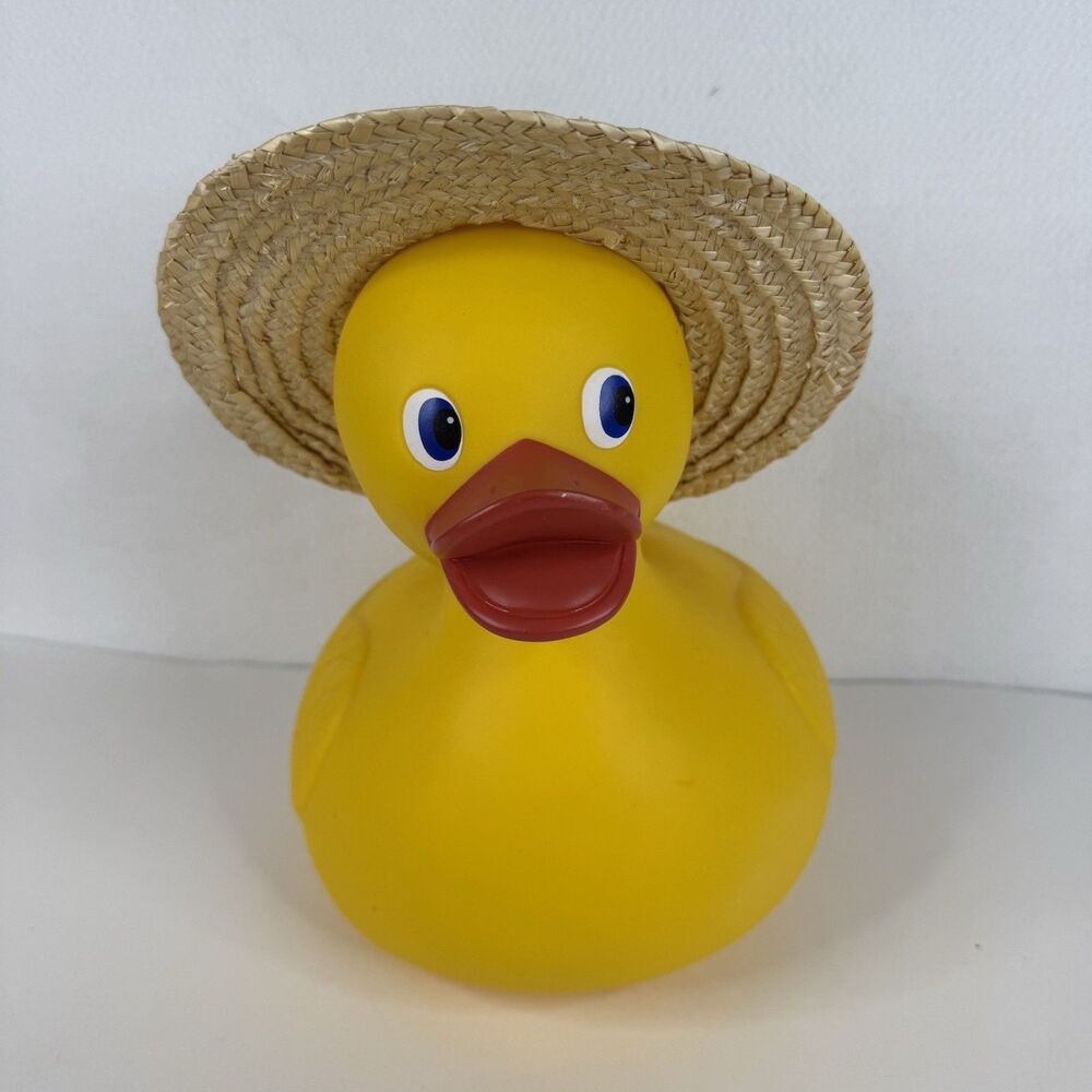 VTG Schylling 2003 Extra Large Rubber Duck w/Hat Yellow 10" Plastic Heavy t-1017
